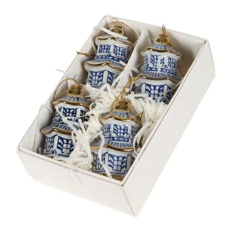 Florabelle Living Christmas Chinoiserie Box of 4 Pagoda Hanging Ornaments