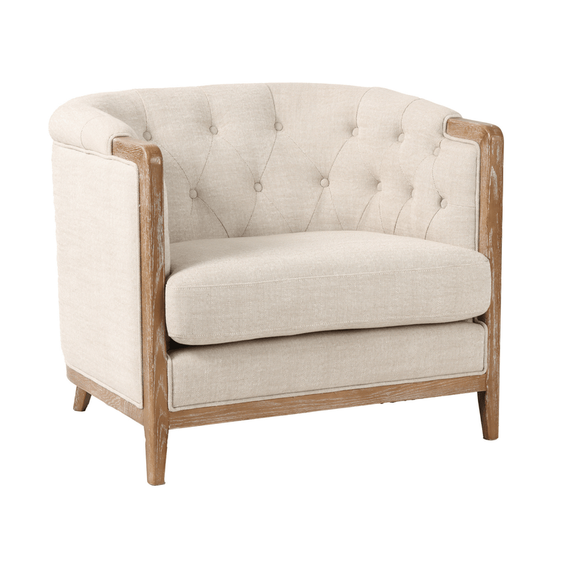 Oneworld Collection NZ Armchairs Louis Cream Armchair with Oak Washed Frame