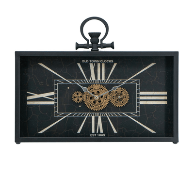Oneworld Collection NZ Clocks Gears Table Clock Black with Gold Roman Numerals