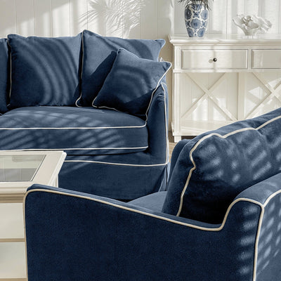 Florabelle Living 2 Seat Noosa 2 Seat Hamptons Navy W/White Piping Linen Blend