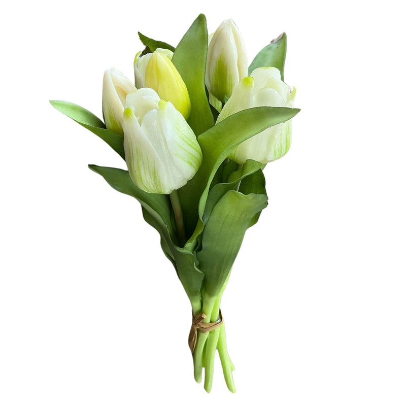 Oneworld Collection NZ Artificial-Plants Tulip Bouquet - White/Green - 30cm