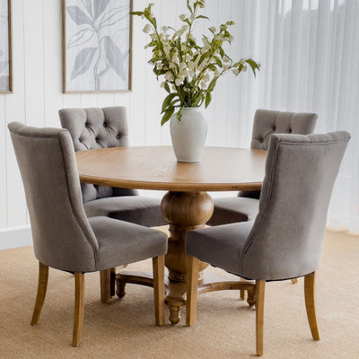 Oneworld Collection chairs & stools Diana Buttoned Hamptons Dining Chair Storm Grey Linen Blend