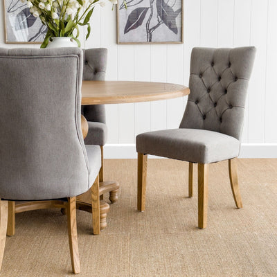 Oneworld Collection chairs & stools Diana Buttoned Hamptons Dining Chair Storm Grey Linen Blend