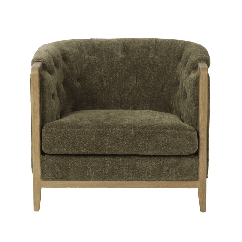 Oneworld Collection NZ Armchairs Louis Green Armchair with Washed Oak Frame