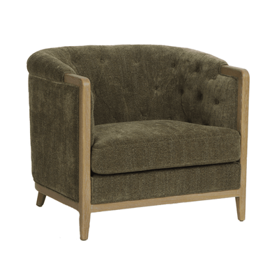 Oneworld Collection NZ Armchairs Louis Green Armchair with Washed Oak Frame