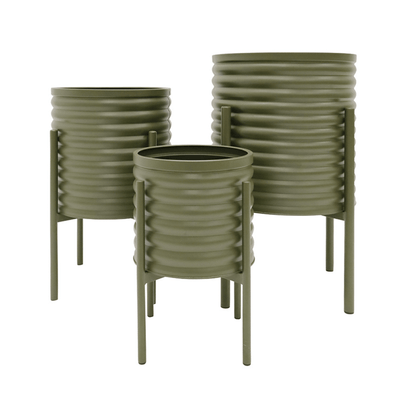 Robert Mark Limited Pots Olive Corrugated Metal Planters Set of 3