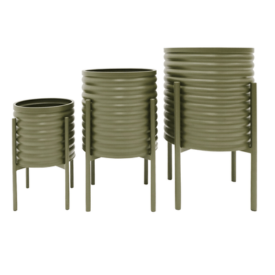 Robert Mark Limited Pots Olive Corrugated Metal Planters Set of 3