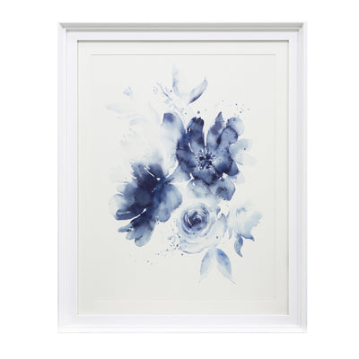 Oneworld Collection wall art Grace Blue Floral Print in White Hamptons Frame