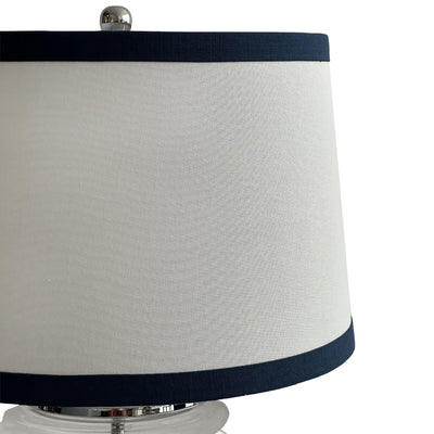 Oneworld Collection table & desk lamps Charlotte Glass and Nickel Lamp with White Linen Shade (Navy Trim)