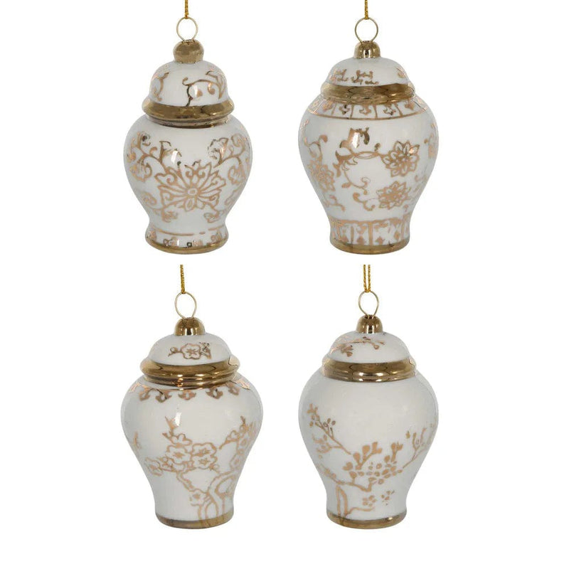 Florabelle Living Christmas Blossom Gold Ginger Jar Ornaments - Set of 4