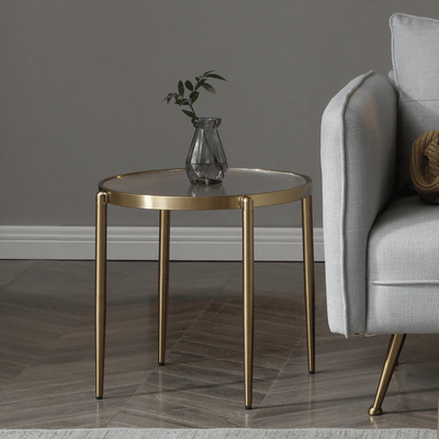 Seek & Ramble Side Table Gatsby 48cm Round Side Table Fluted Glass Gold Metal