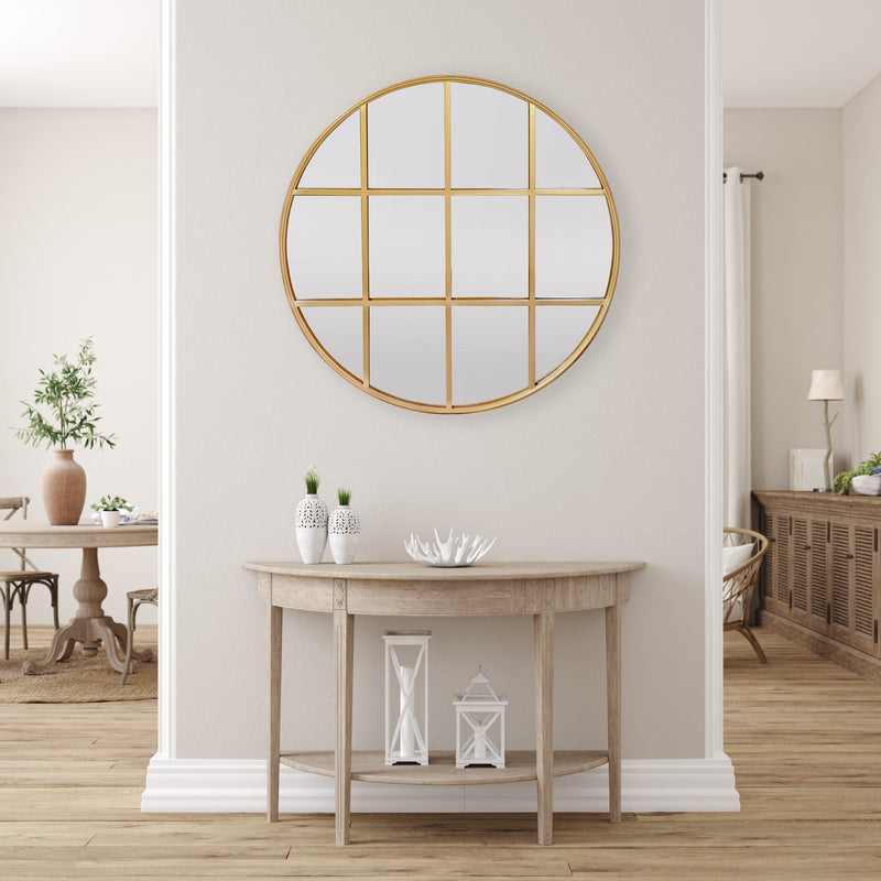 Oneworld Collection mirrors Amelia Gold Rimmed Round Paned Mirror D120cm
