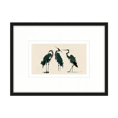Robert Mark Limited Wall Art Green Herons Canvas w/Black Frame Part B