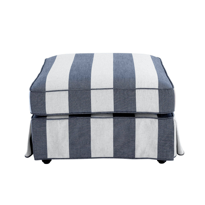 Florabelle Living Ottomans Noosa Hamptons Ottoman Denim/Cream Stripe Linen Blend