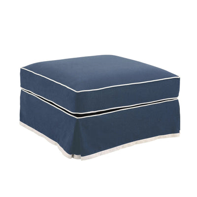 Oneworld Collection Ottomans Ottoman Slip Cover - Noosa Navy with White Piping