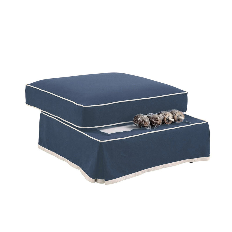 Oneworld Collection Ottomans Ottoman Slip Cover - Noosa Navy with White Piping