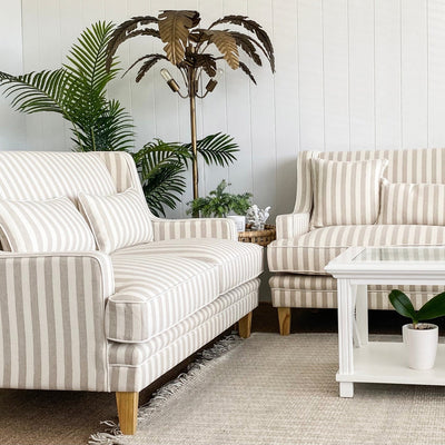 Oneworld Collection NZ 3 Seat Bondi Hamptons 3 Seat Sofa Natural Stripe / White