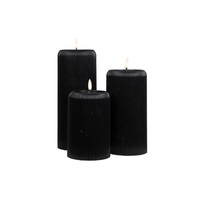Flower systems candles Small Black LED Ribbed Pillar Candle