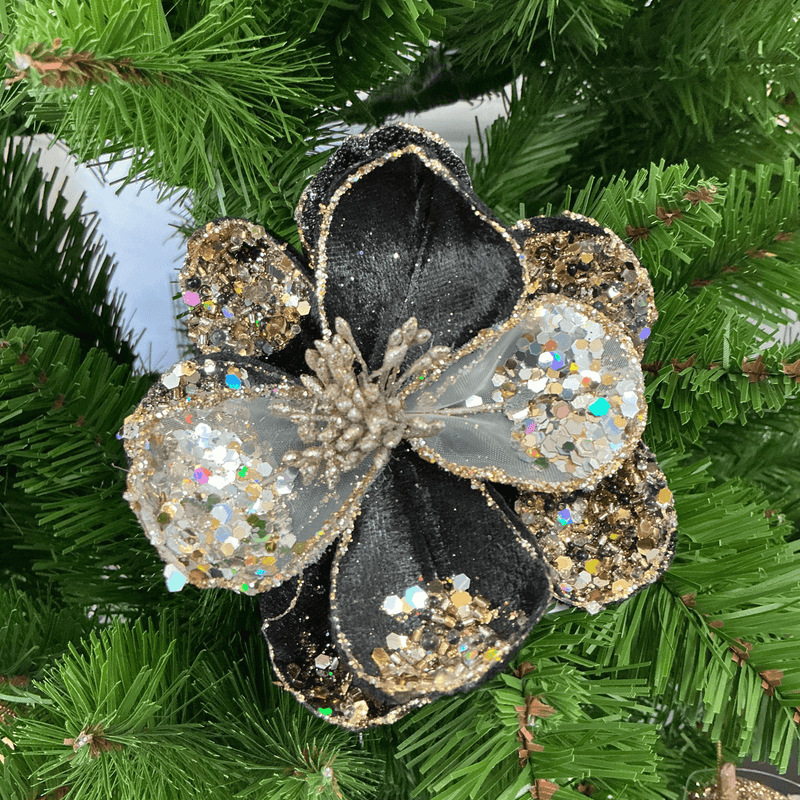 Oneworld Collection NZ Christmas Small Black Heirloom Lux Magnolia Christmas Decoration