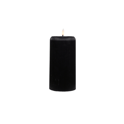 Flower systems candles Medium Black LED Ribbed Pillar Candle