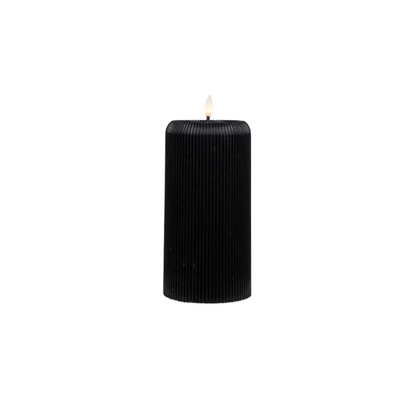 Flower systems candles Medium Black LED Ribbed Pillar Candle