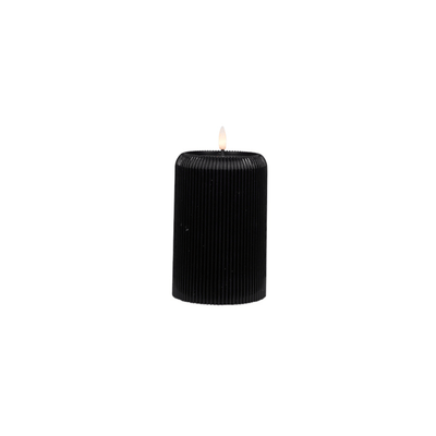 Flower systems candles Small Black LED Ribbed Pillar Candle