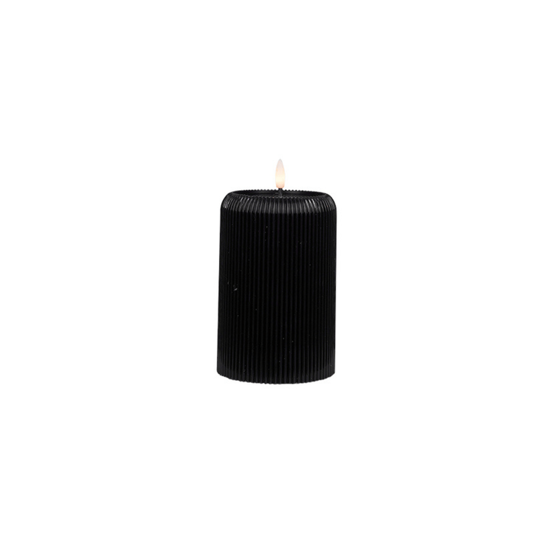 Flower systems candles Small Black LED Ribbed Pillar Candle