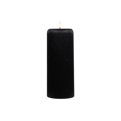 Flower systems candles Large Black LED Ribbed Pillar Candle