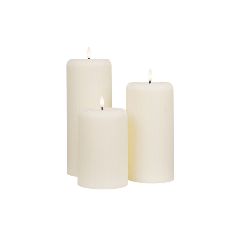 Flower systems candles Medium Cream LED Ribbed Pillar Candle