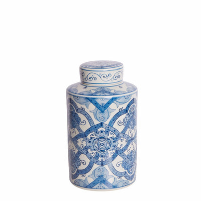 Florabelle Living Accessories Bungalow Blue & White Porcelain Jar Tall Small
