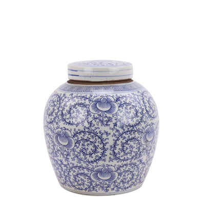 Florabelle Living Accessories Sonny Flat Lidded Blue & White Porcelain Jar Large
