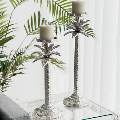 Florabelle Living Decorative Aspen Palm Candle Stick Silver Medium