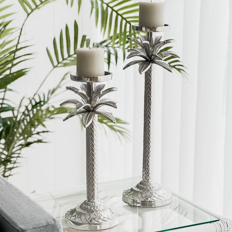 Florabelle Living Decorative Aspen Palm Candle Stick Silver Small