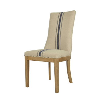 Oneworld Collection chairs & stools OAKWOOD LINEN DINING CHAIR BLUE STRIPE