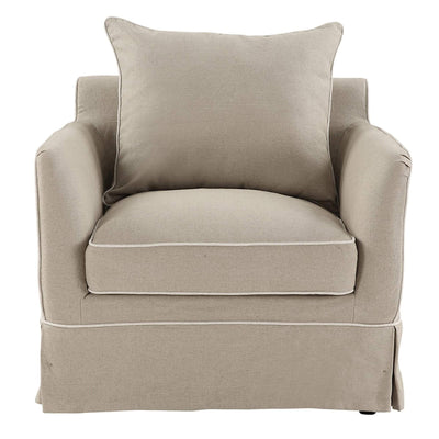 Oneworld Collection armchairs Armchair Slip Cover - Noosa Natural with White Piping