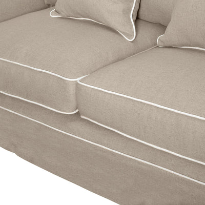 Oneworld Collection sofas 2 Seat Slip Cover - Noosa Natural with White Piping