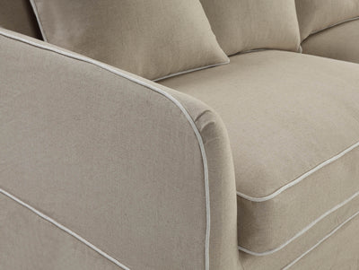 Oneworld Collection sofas 3 Seat Slip Cover - Noosa Natural with White Piping