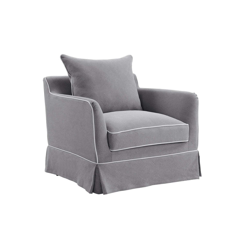 Oneworld Collection armchairs Armchair Slip Cover - Noosa Grey with White Piping