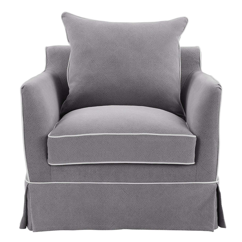 Oneworld Collection armchairs Armchair Slip Cover - Noosa Grey with White Piping