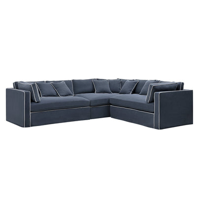 Oneworld Collection sofas Marbella Modular Sofa Navy with White Piping Left