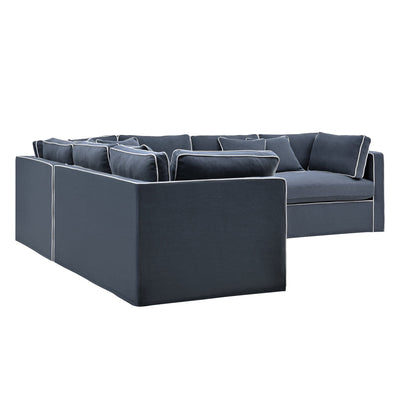 Oneworld Collection sofas Marbella Modular Sofa Navy with White Piping Right