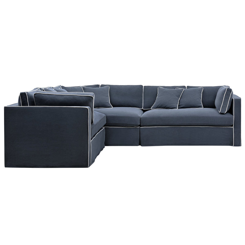 Oneworld Collection sofas Marbella Modular Sofa Navy with White Piping Right
