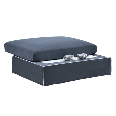 Oneworld Collection Ottomans Marbella Ottoman Navy w White Piping
