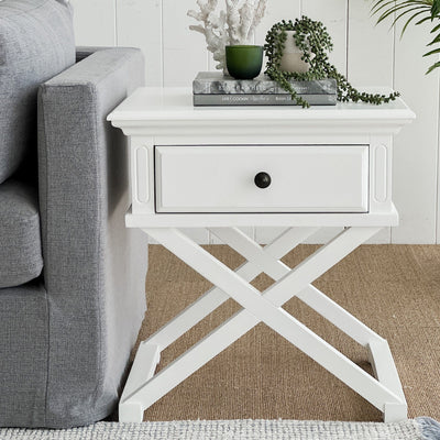 Oneworld Collection coffee tables & side tables Sorrento Cross Leg Hamptons Side Table W/Drawer White