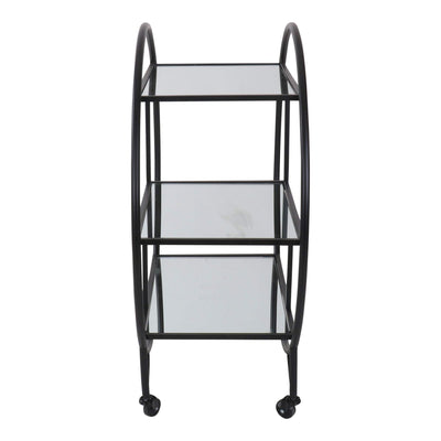 Oneworld Collection unused Black Bar Trolley Mirror Shelves