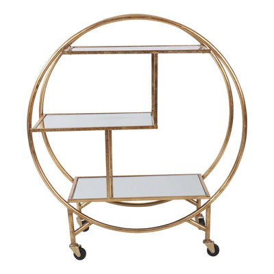 Oneworld Collection unused Antique Gold Bar Trolley Mirror Shelves