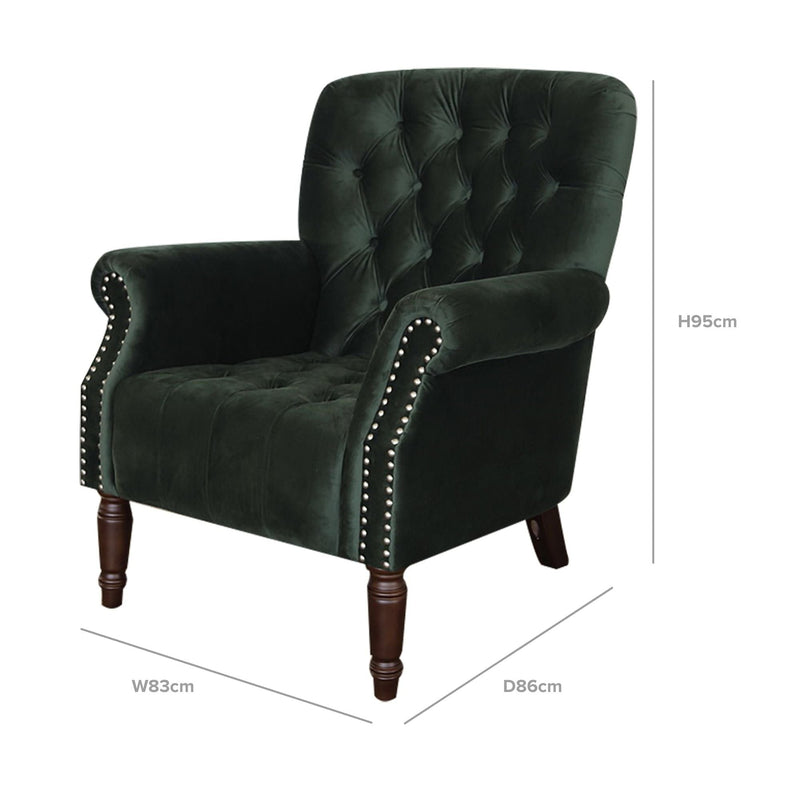 Oneworld Collection armchairs Maurice Buttoned Armchair Velvet Green