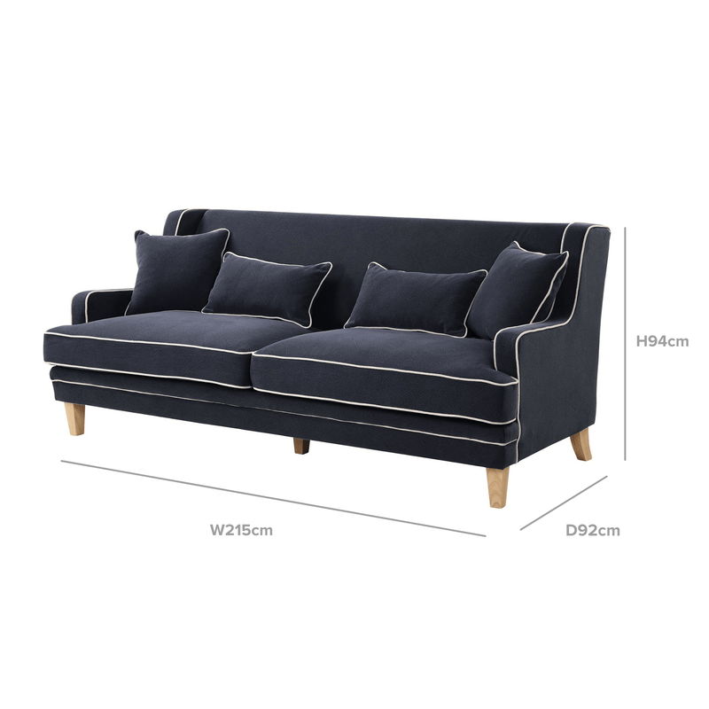 Oneworld Collection sofas Bondi 3 Seat Sofa Navy/White Piping