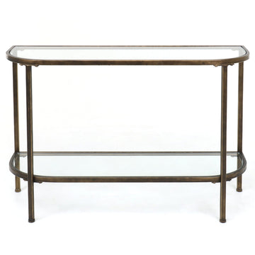 Palladium Curved Glass Console Table Brass