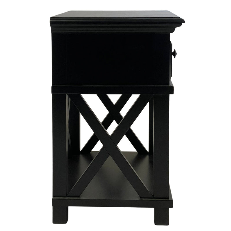 Oneworld Collection bedroom furniture Sorrento Hamptons Bedside Table W/Drawer Black
